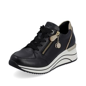 Black wedge heel laced shoe D0T03-01