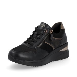 Black laced wedge heel shoe D2413-01