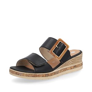 Black wedge heel slipper sandal D3068-00