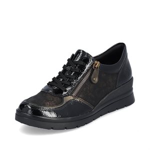 Black laced wedge heel shoe R0701-07