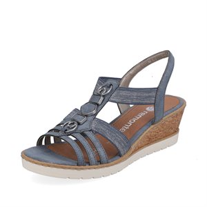 Sandale bleue à talon compensé D6264-12